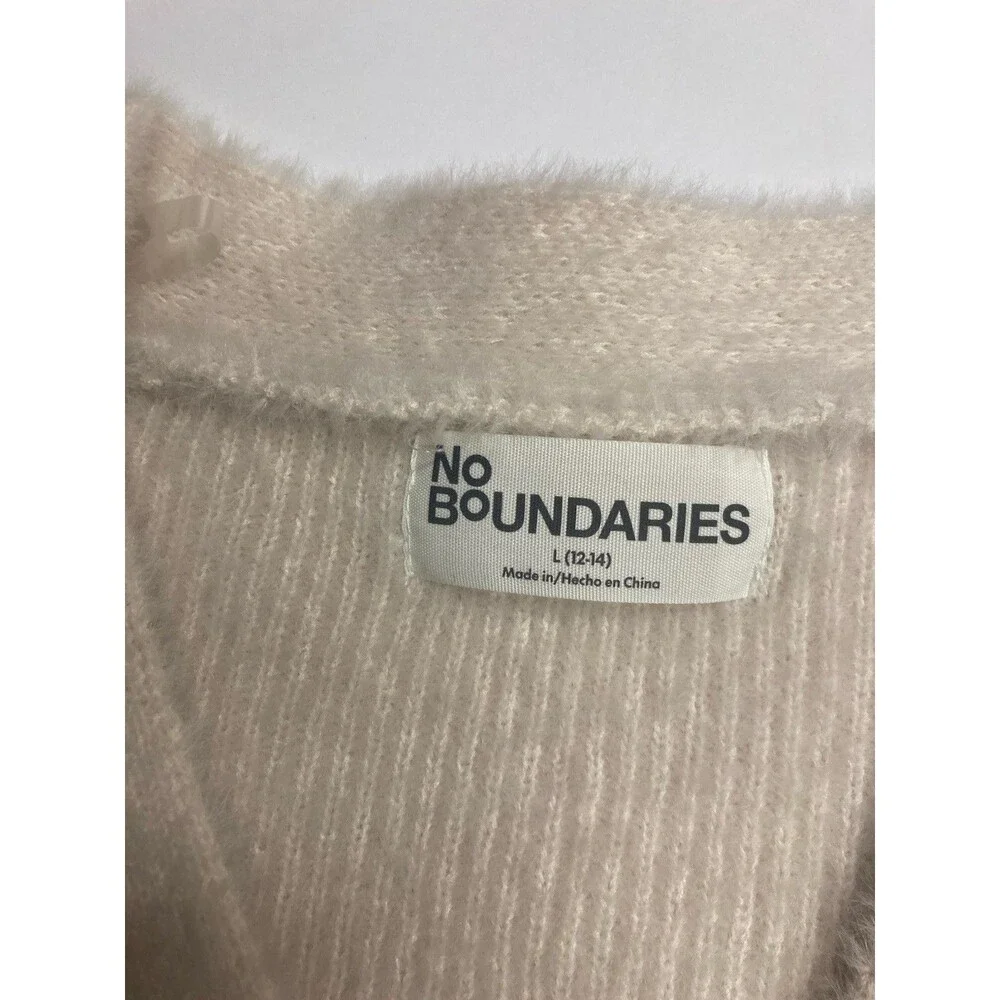 No Boundaries Girls L (12-14) Knit Cardigan Sweater Button Front V-Neck Beige